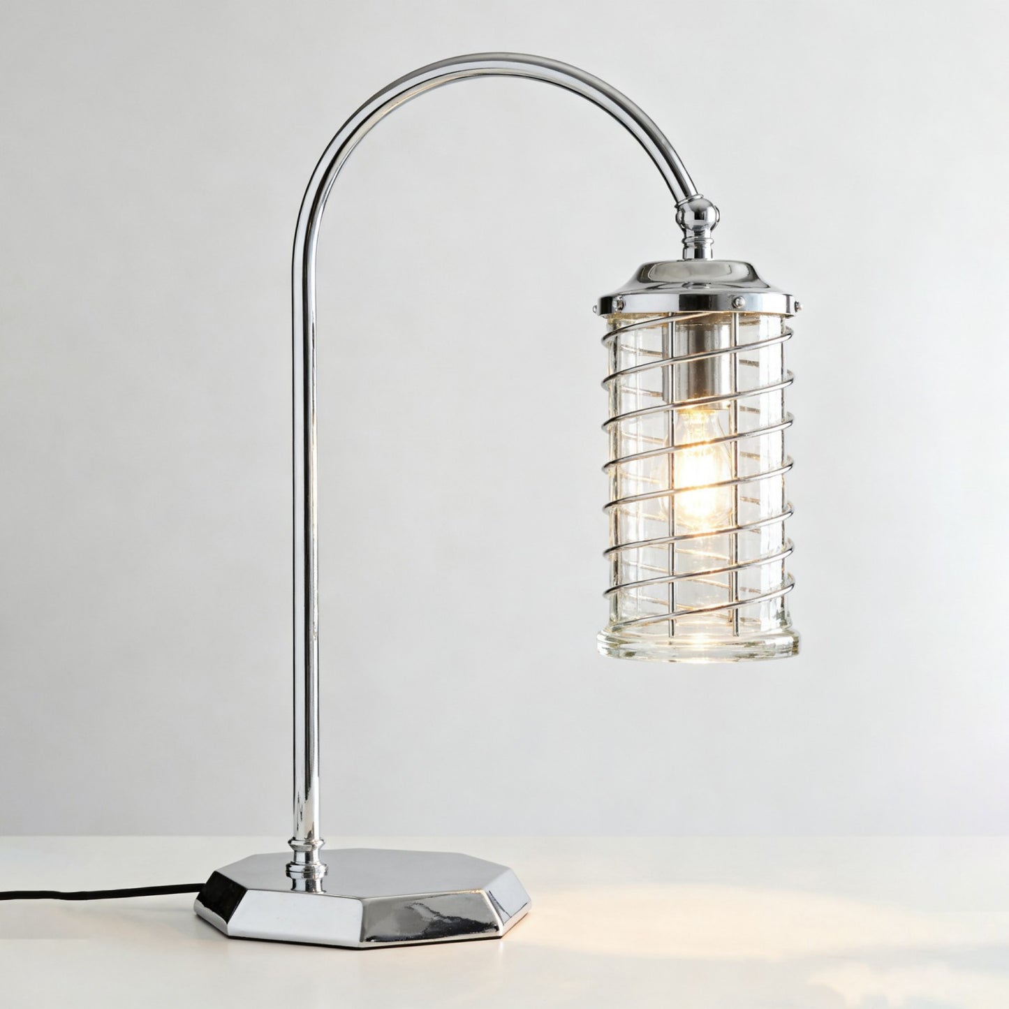 Silver Retro Glass Cage Industrial Table Lamp