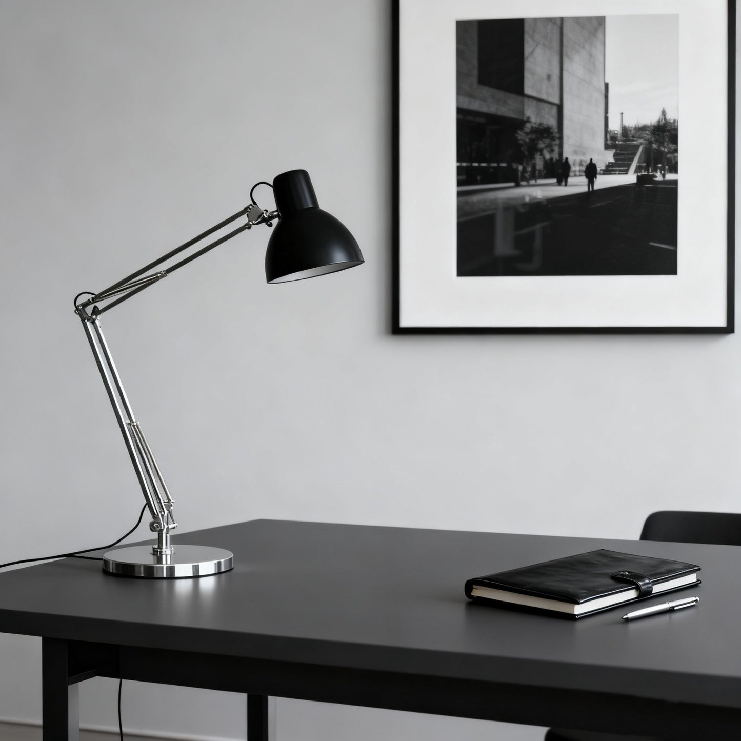 Black and Silver Adjustable Arm Modern Office Table Lamp