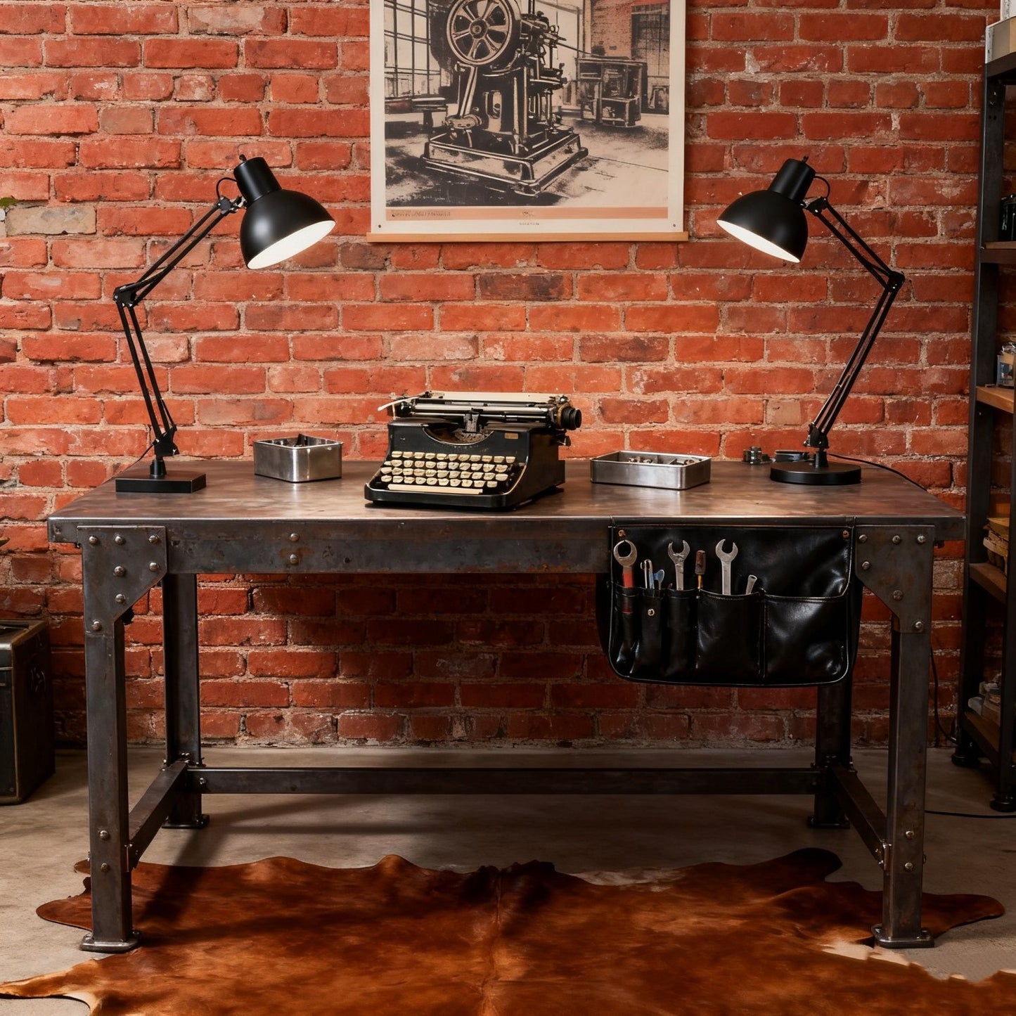 Black Adjustable Arm Industrial Office Table Lamp