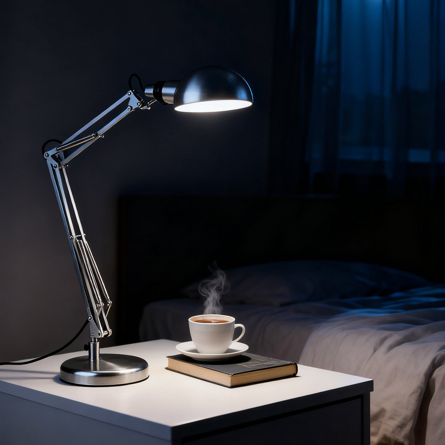 Silver Adjustable Arm Industrial Office Table Lamp