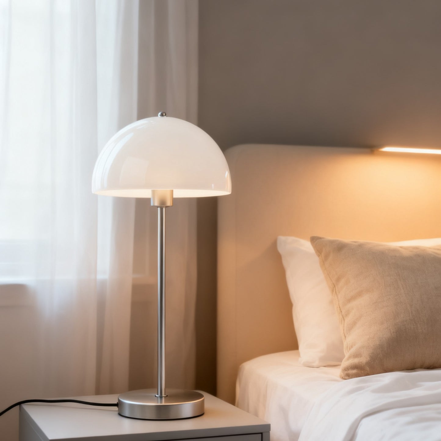 Silver-White Mushroom-Shaped Glass Modern Minimalist Table Lamp