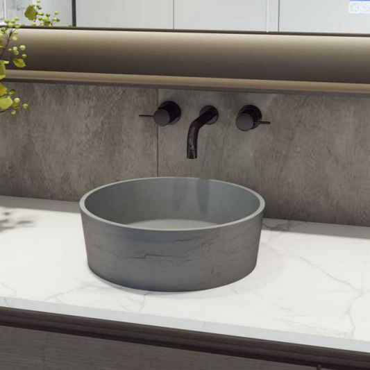 Badezimmerwaschbecken aus Beton mit poröser Textur