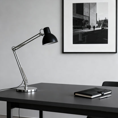 Black and Silver Adjustable Arm Modern Office Table Lamp