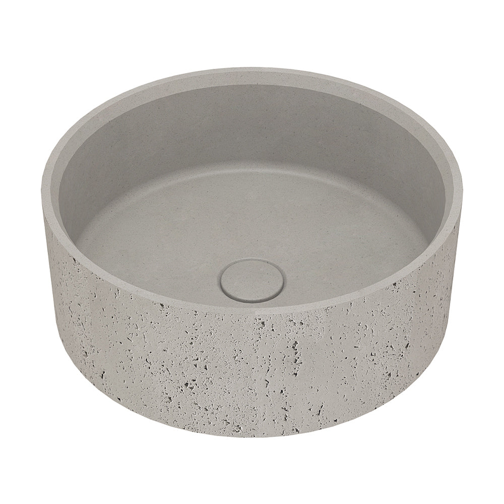 Rundes Waschbecken aus Beton mit natürlicher Porosität